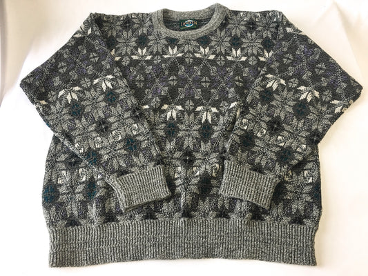 Vintage Jantzen Gray Geometric Print Sweater, Men's Sz. XL, Vintage Grandpa Sweater, Made in USA