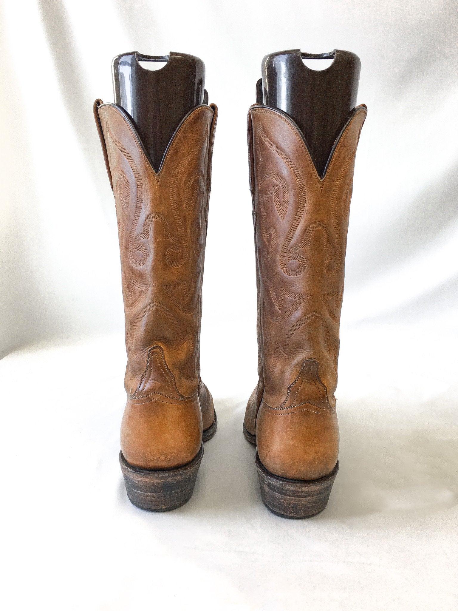 Vintage Lucchese Brown Leather Embroidered Cowboy Boots, Men's Sz. 9.5D, Vintage Lucchese Western Boots