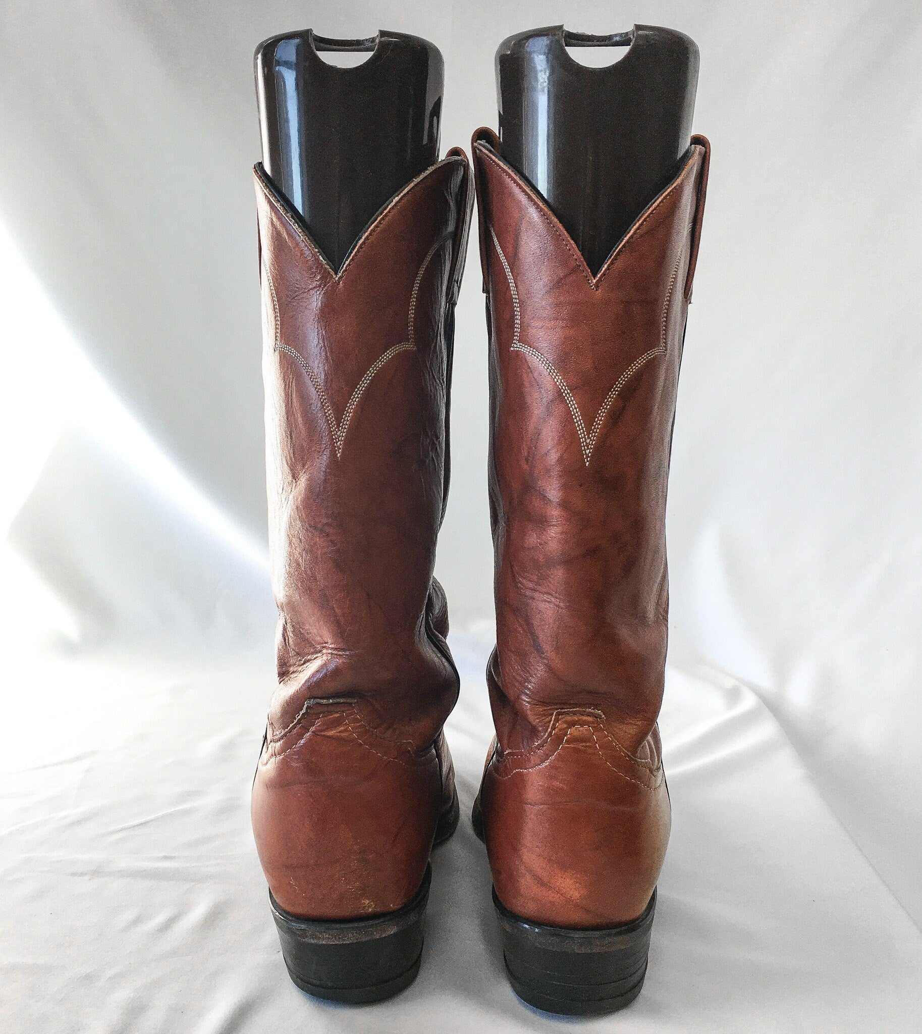 Vintage Tony Lama Warm Toned Brown Leather Embroidered Boots, Men's Sz. 9.5, Vintage Tony Lama Cowboy Boots