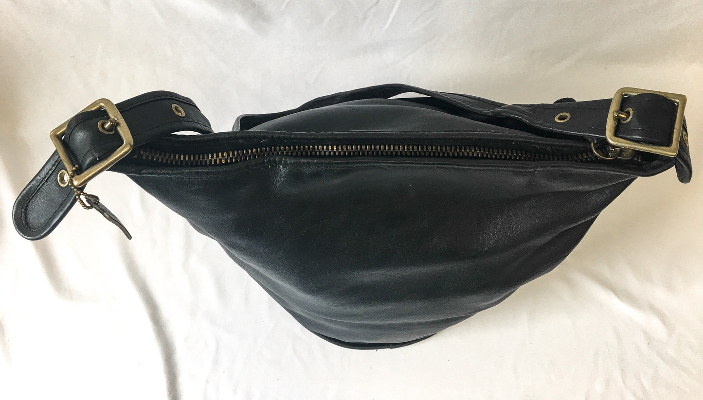 Vintage 80s COACH Leatherware NYC Black Duffle Sac Crossbody, 80s COACH Tote Handbag