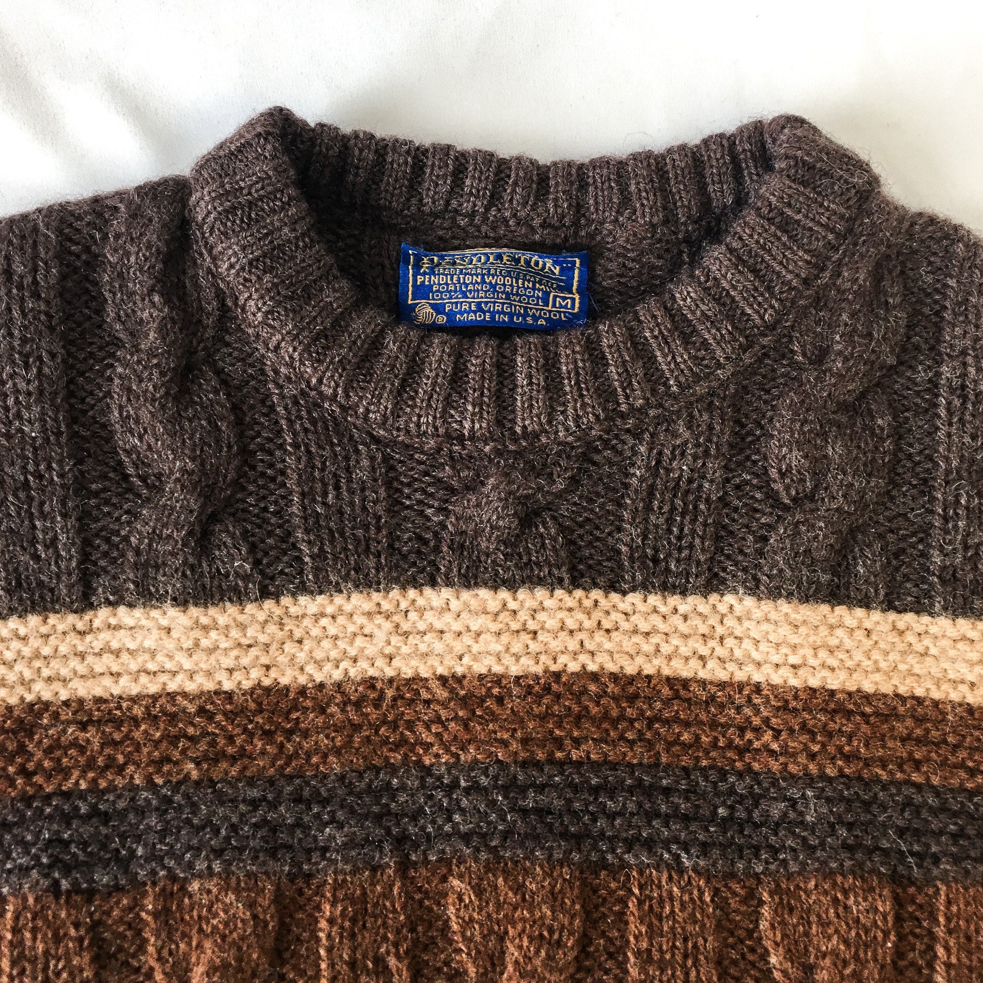 Vintage 70s Pendleton Brown Striped Knit Wool Sweater, Women's, Sz. M, 70s Pure Wool Sweater