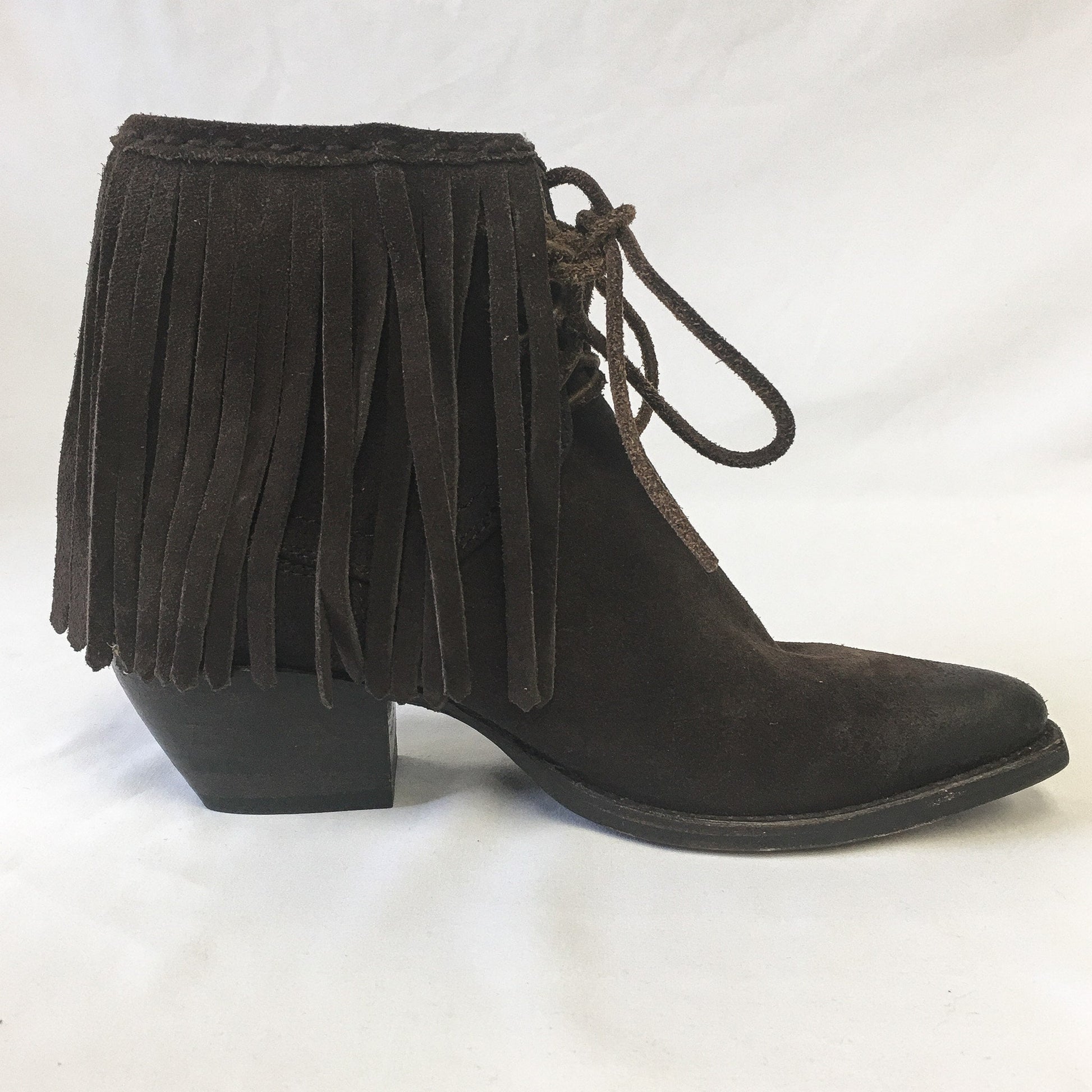 Vintage FRYE Sacha Fringe Distressed Brown Suede Ankle Boots, Sz. 6B, Vintage Western Boots