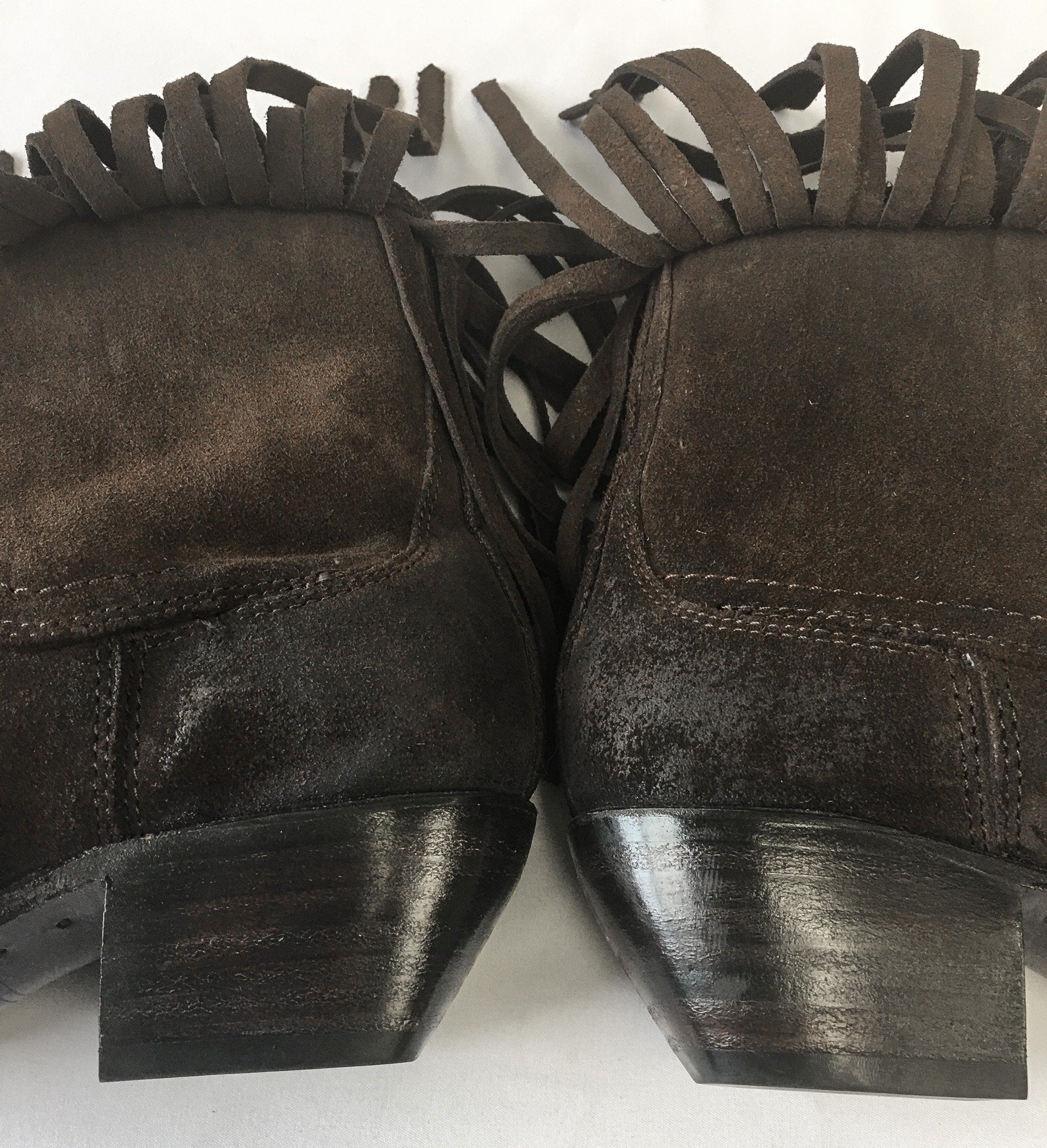 Vintage FRYE Sacha Fringe Distressed Brown Suede Ankle Boots, Sz. 6B, Vintage Western Boots