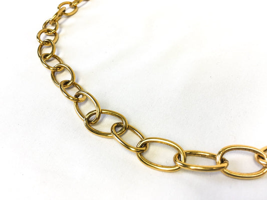 Vintage Gold Toned Oblong Metal Chain Adjustable Link Belt, Vintage Boho Style Belt