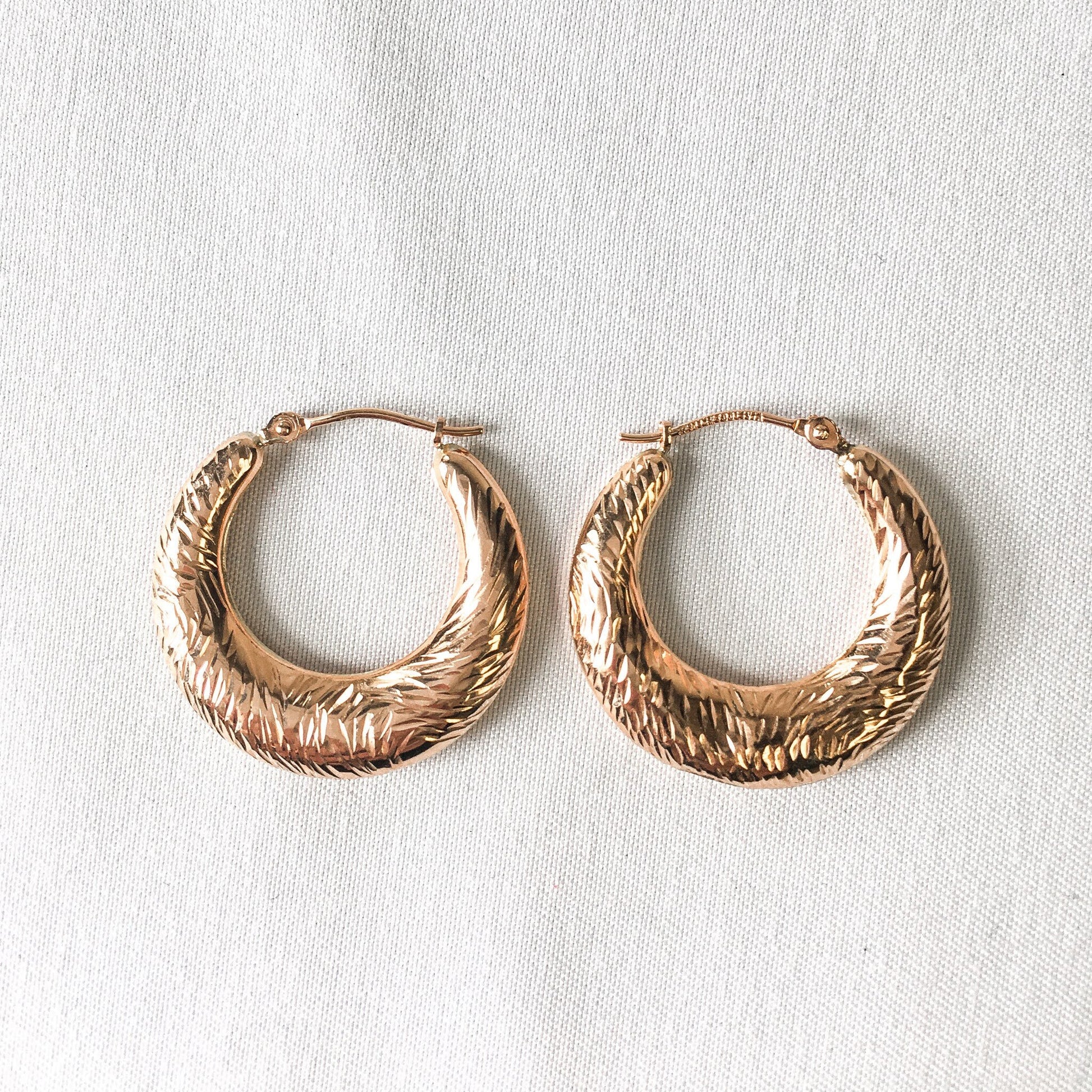Vintage JCM Bolivia 14k Gold Textured Gold Hoop Earrings, Vintage Hoops
