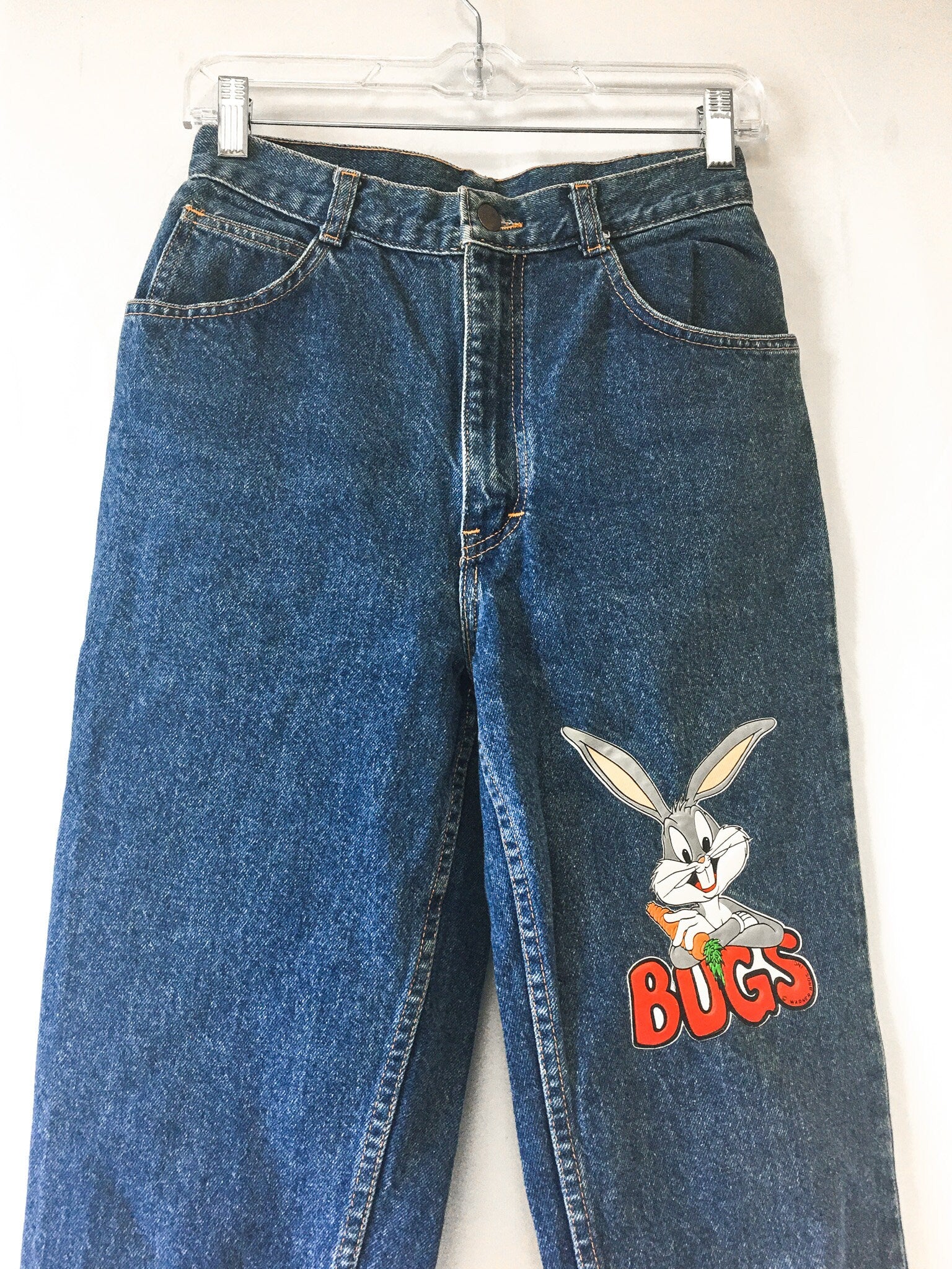 Vintage 90s Quips Looney Tunes Bugs Bunny Medium Wash Denim Jeans, Women's Sz. 7/8, Vintage Looney Tunes