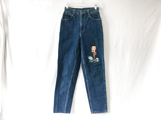 Vintage 80s Quips Betty Boop Medium Wash Denim Jeans, Women's Sz. 5/6, Vintage Betty Boop