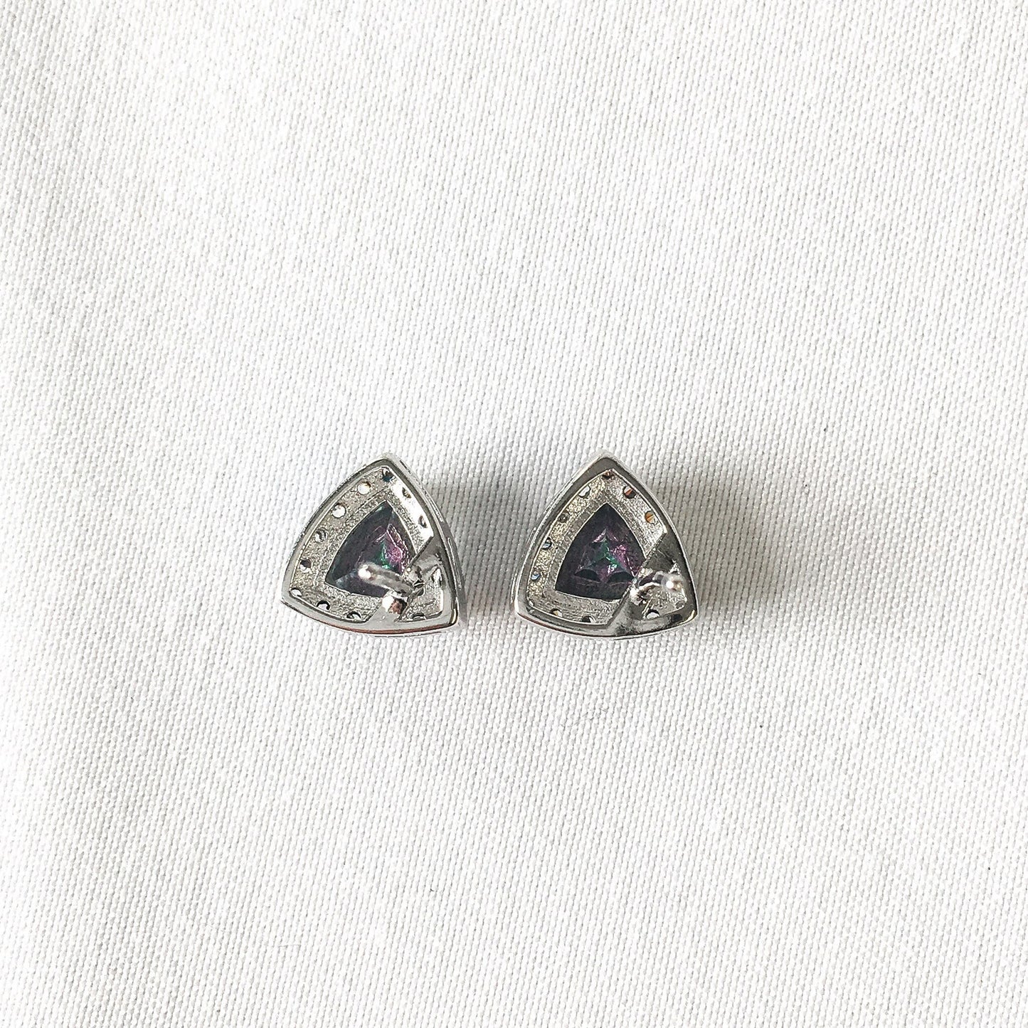 Vintage Inspired Mystic Quartz and Diamond Accent 925 Sterling Silver Stud Earrings, Vintage Gemstone Earrings
