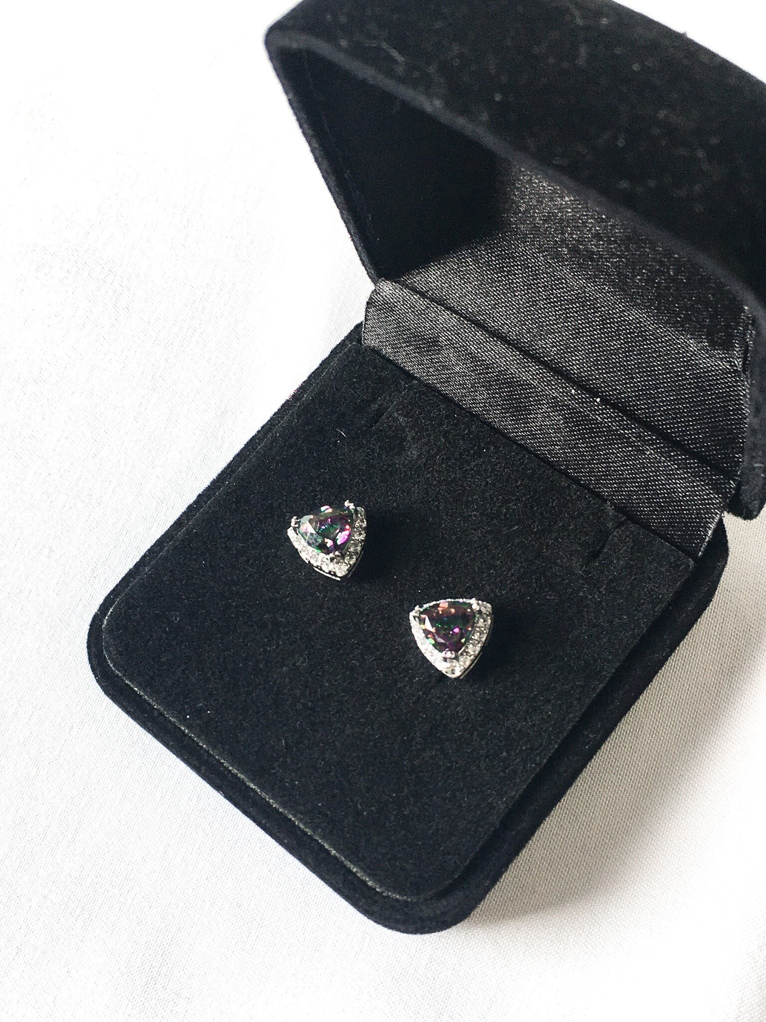 Vintage Inspired Mystic Quartz and Diamond Accent 925 Sterling Silver Stud Earrings, Vintage Gemstone Earrings