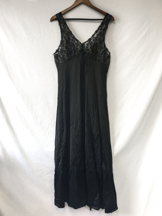 Vintage Black Peignoir Tie-Front Slip Dress with Lace Bust Detail
