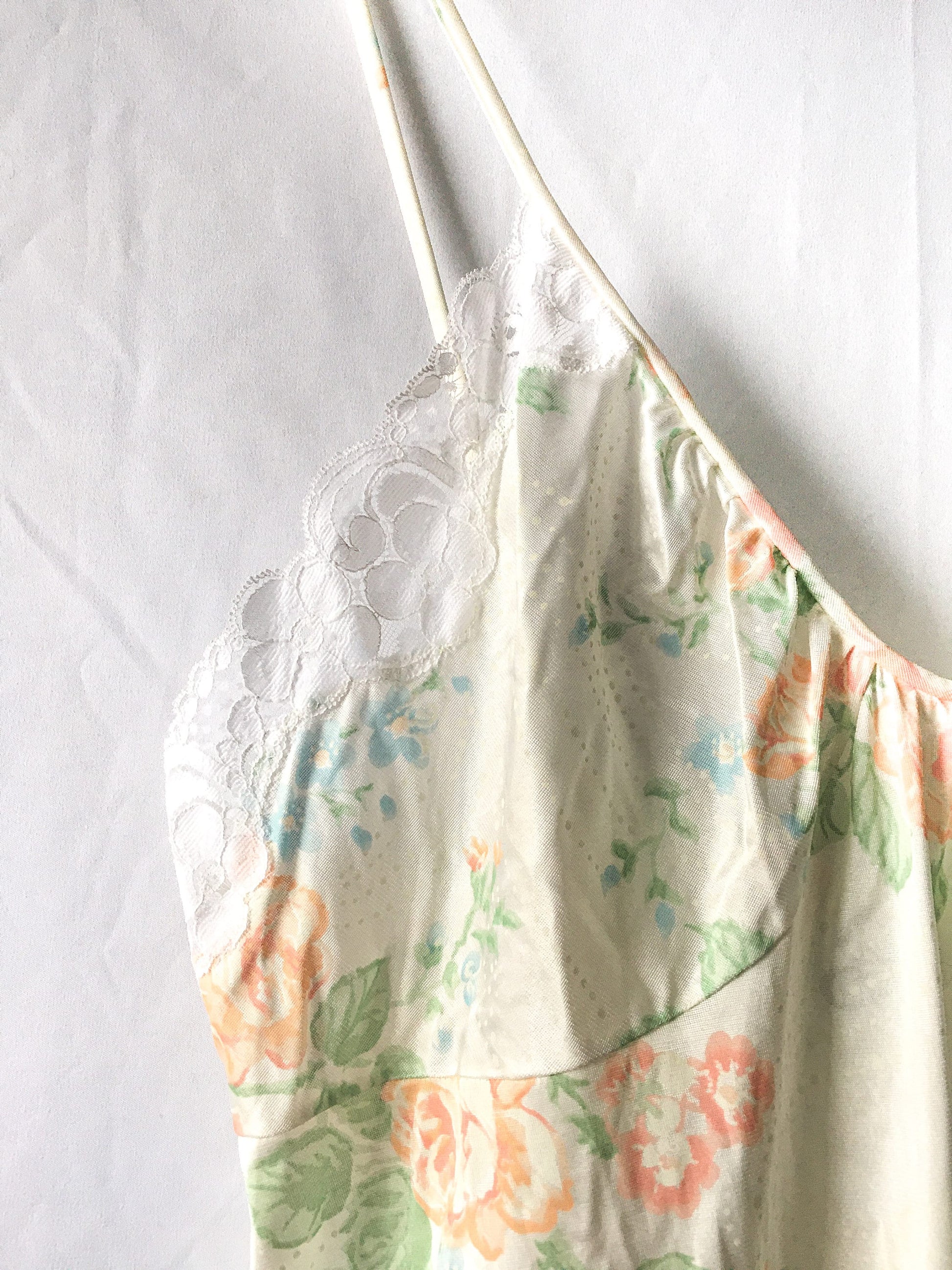 Vintage Gossard Cream/Off-White Floral Slip Dress with Lace Detail, Sz. L, Vintage Peignoir Dress