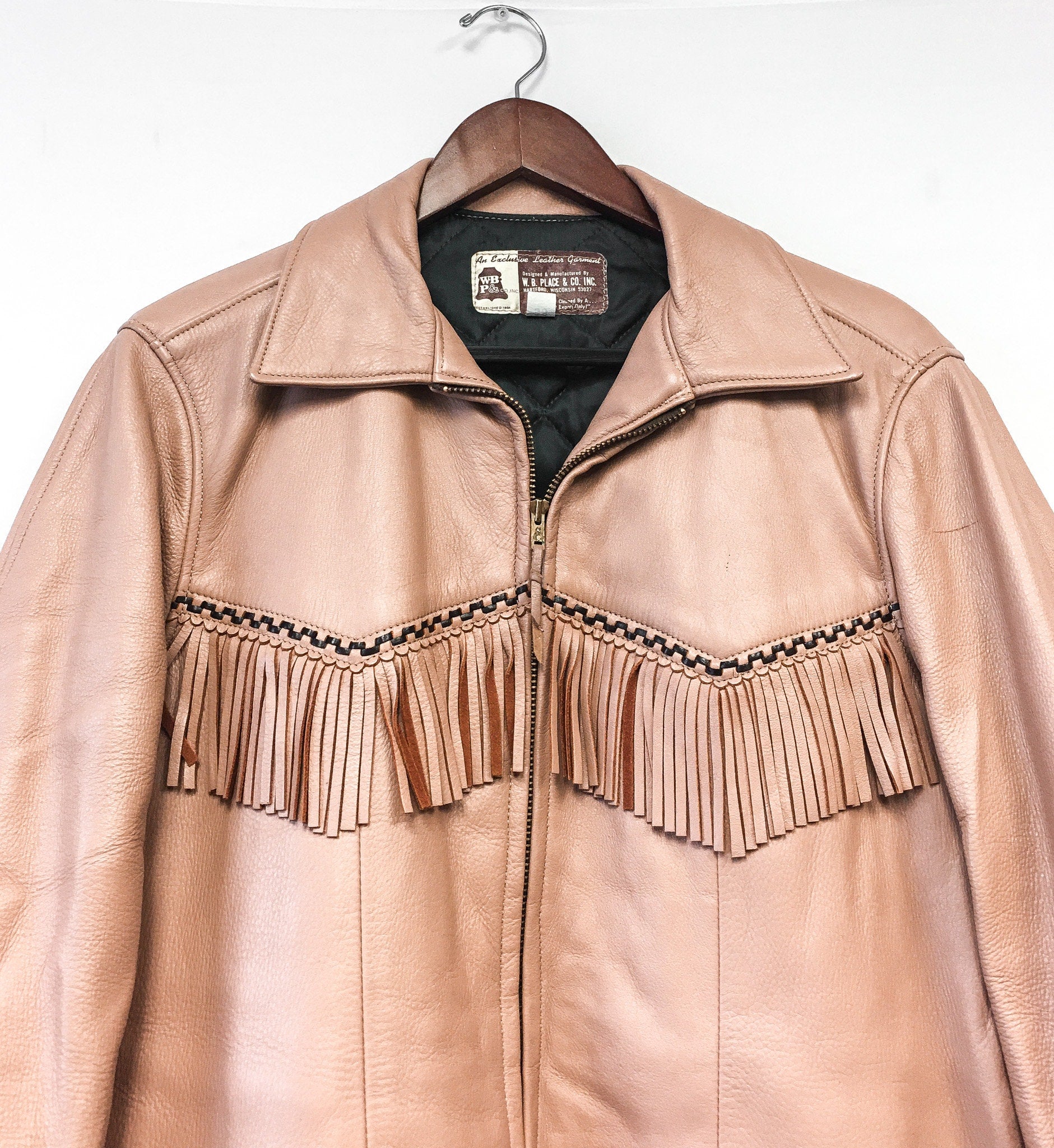 Vintage 50s/60s W. B. Place and Co. Salmon Pink Fringe Leather Jacket, Sz. 38