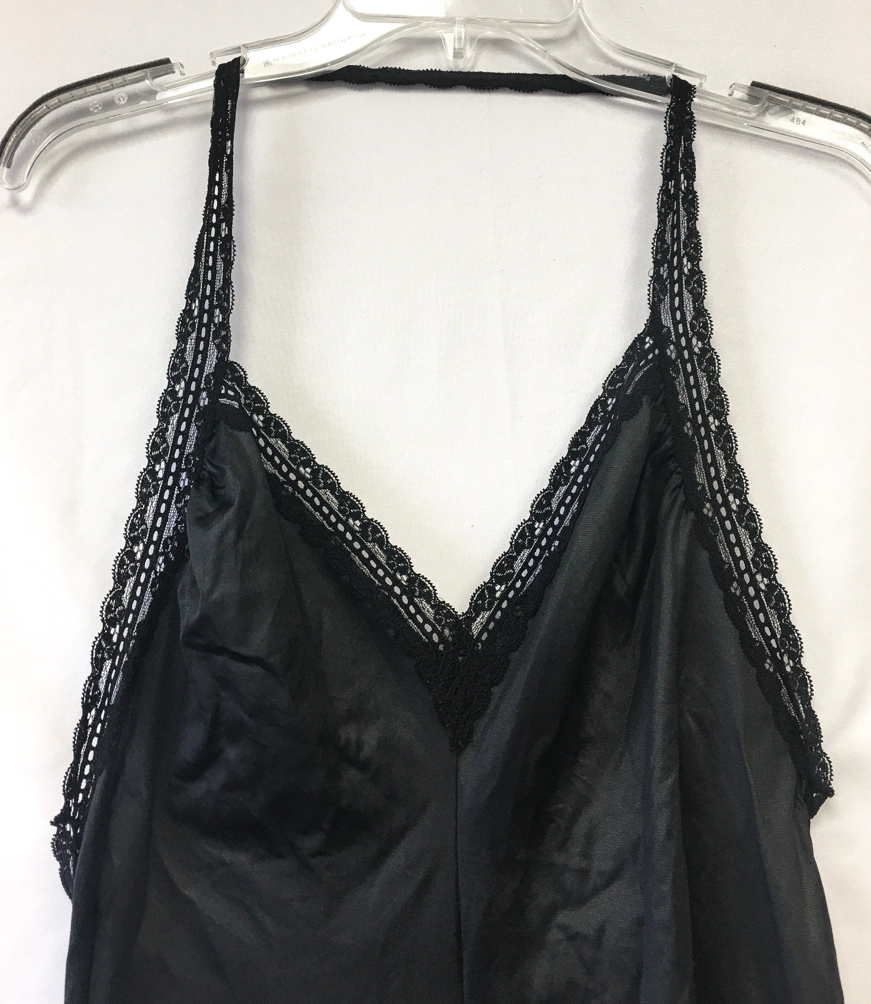 Vintage Gossard Artemis Black Halter Slip Dress with Lace Detail, Sz. M, Vintage Peignoir Slip Dress