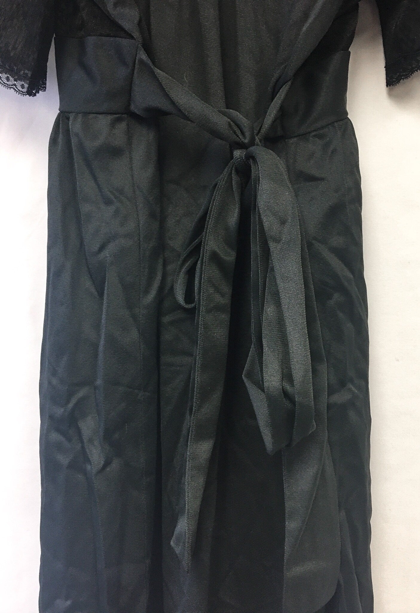 Vintage Gossard Artemis Black Short-Sleeved Lace Slip Dress with Adjustable Tie, Sz. M, Vintage Peignoir Dress