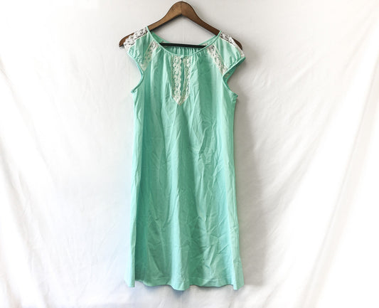 Vintage Gossard Artemis Teal Slip Dress with Cut-Out Sleeve and Lace Detail, Sz. M, Vintage Peignoir Dress
