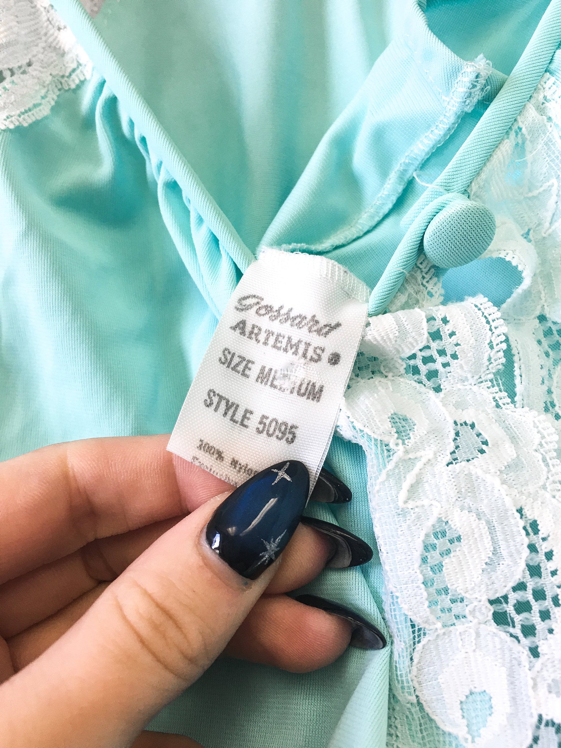 Vintage Gossard Artemis Teal Slip Dress with Cut-Out Sleeve and Lace Detail, Sz. M, Vintage Peignoir Dress