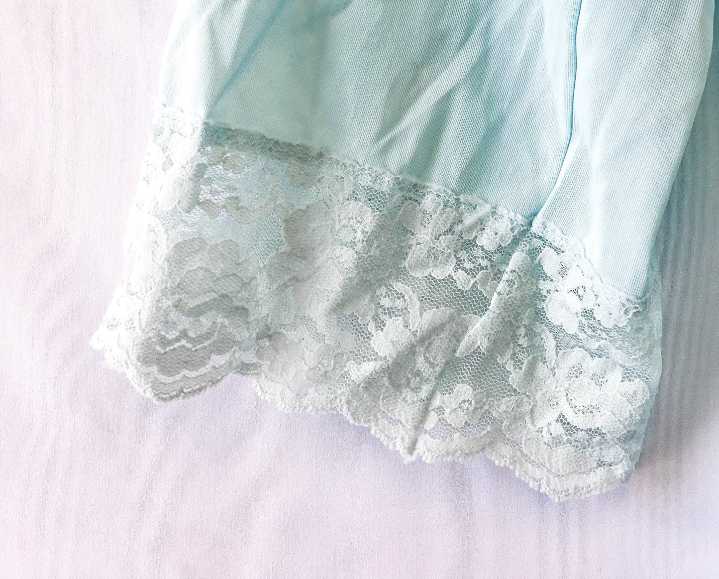 Vintage Teal Sleeved Slip Dress with Lace Detail, Sz. L, Vintage Peignoir Dress