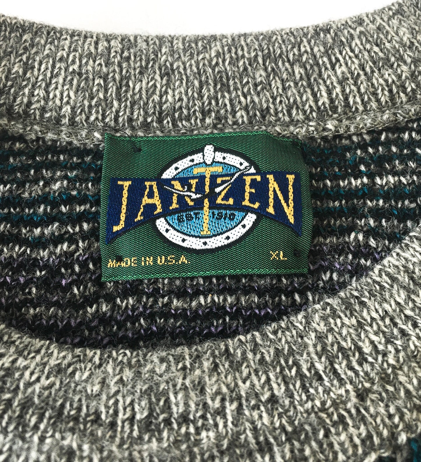 Vintage Jantzen Gray Geometric Print Sweater, Men's Sz. XL, Vintage Grandpa Sweater, Made in USA