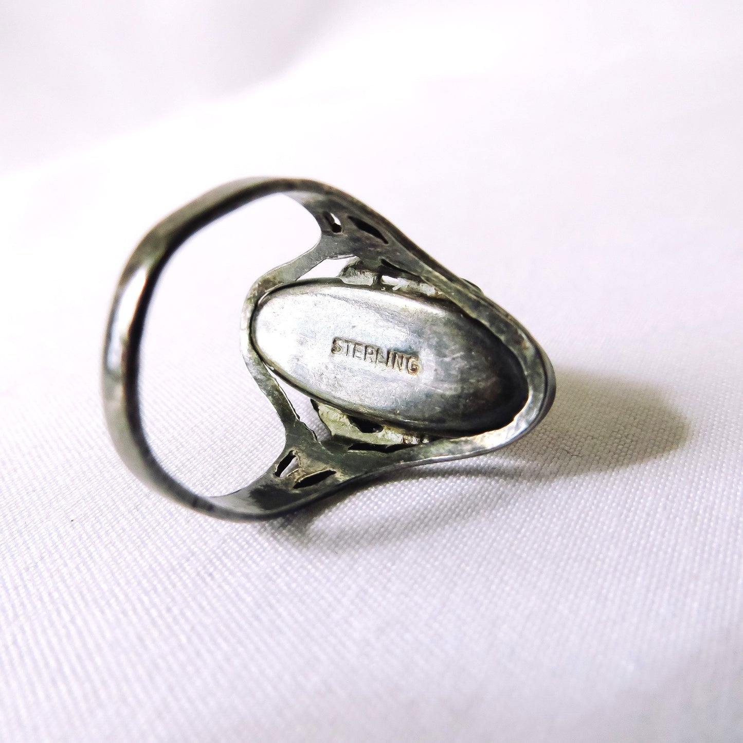 Vintage Blister Pearl and Sterling Silver Ring with Leaf Accents, Antique Victorian Ring, Size 5.75