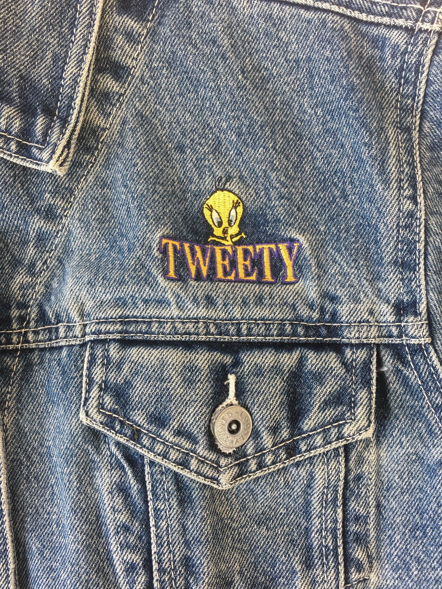Vintage 90s Looney Tunes Tweety Medium Wash Denim Jacket, Women's Sz. L