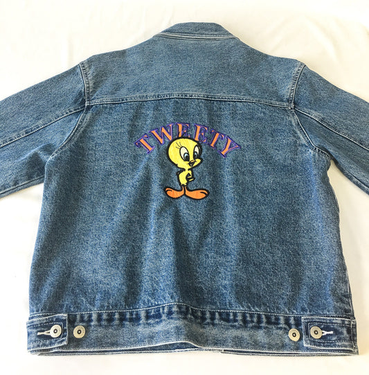 Vintage 90s Looney Tunes Tweety Medium Wash Denim Jacket, Women's Sz. L