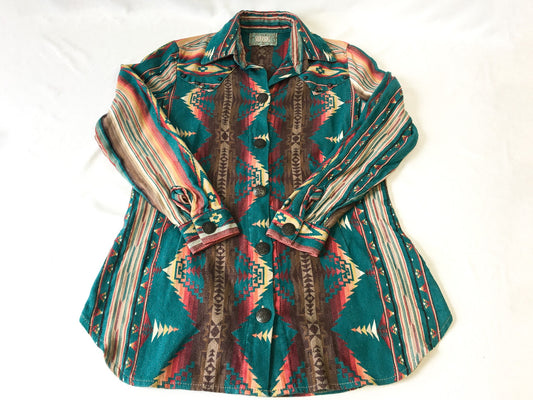 Vintage Silverado Houlihan Aztec Patterned Blouse, Women's Sz. S, Vintage Western Button Up