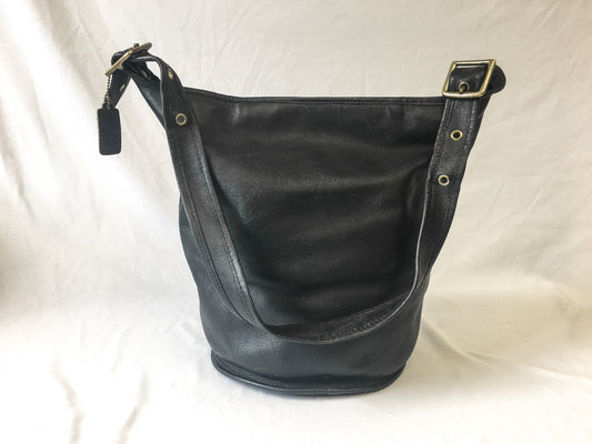 Vintage 80s COACH Leatherware NYC Black Duffle Sac Crossbody, 80s COACH Tote Handbag