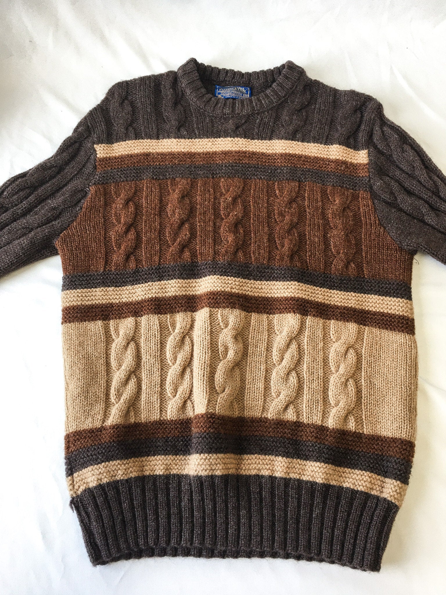 Vintage 70s Pendleton Brown Striped Knit Wool Sweater, Women's, Sz. M, 70s Pure Wool Sweater