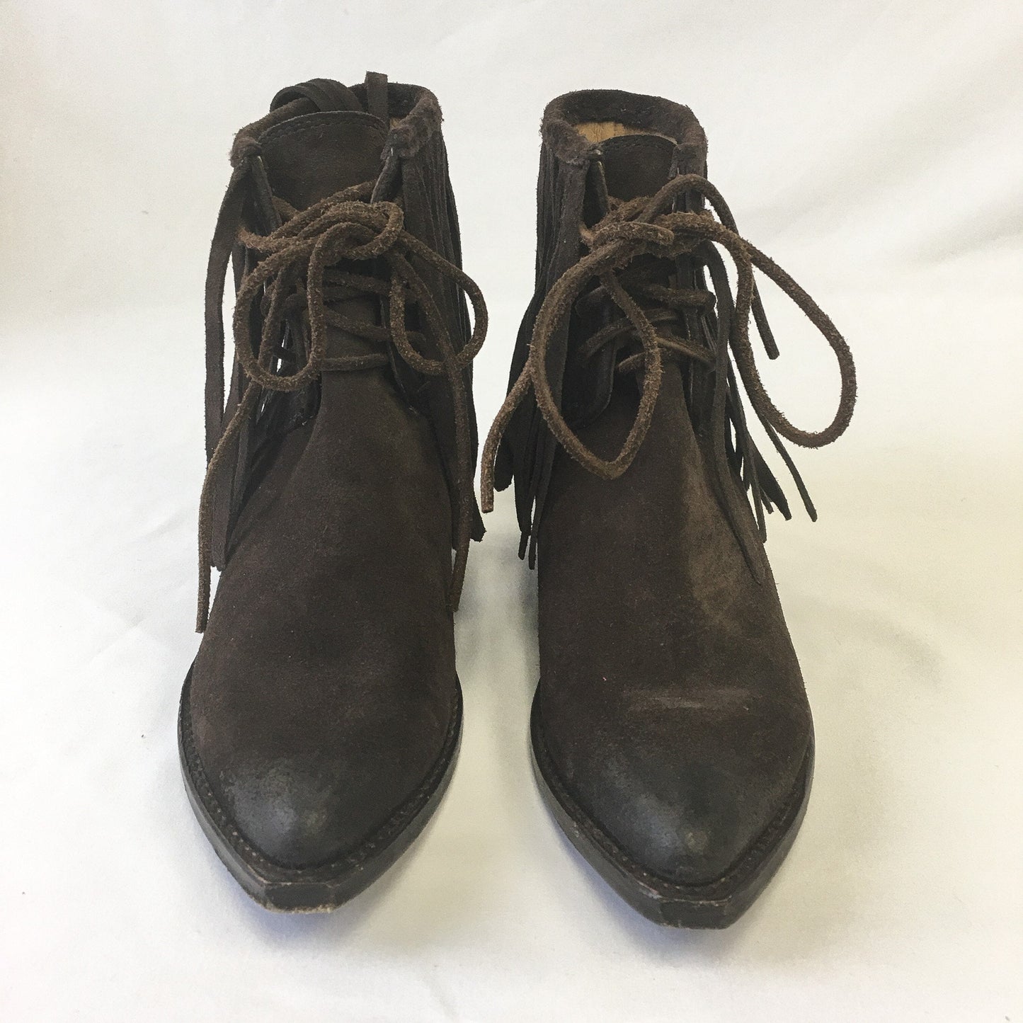 Vintage FRYE Sacha Fringe Distressed Brown Suede Ankle Boots, Sz. 6B, Vintage Western Boots