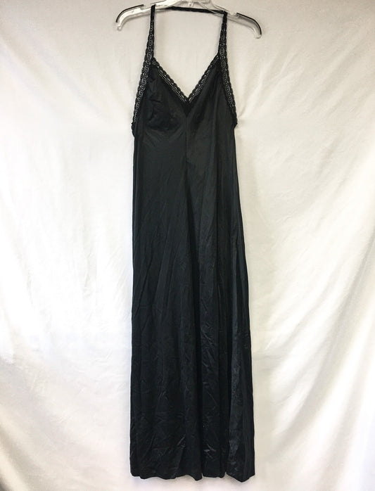 Vintage Gossard Artemis Black Halter Slip Dress with Lace Detail, Sz. M, Vintage Peignoir Slip Dress