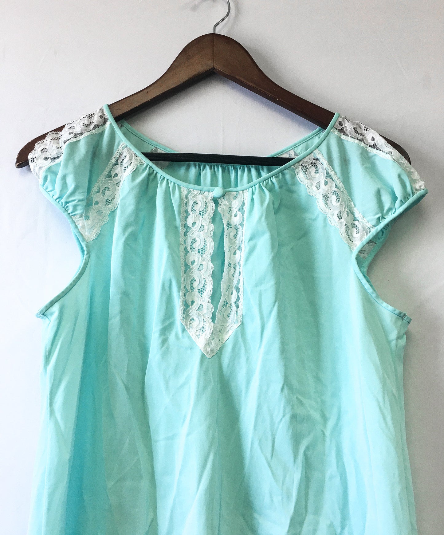 Vintage Gossard Artemis Teal Slip Dress with Cut-Out Sleeve and Lace Detail, Sz. M, Vintage Peignoir Dress