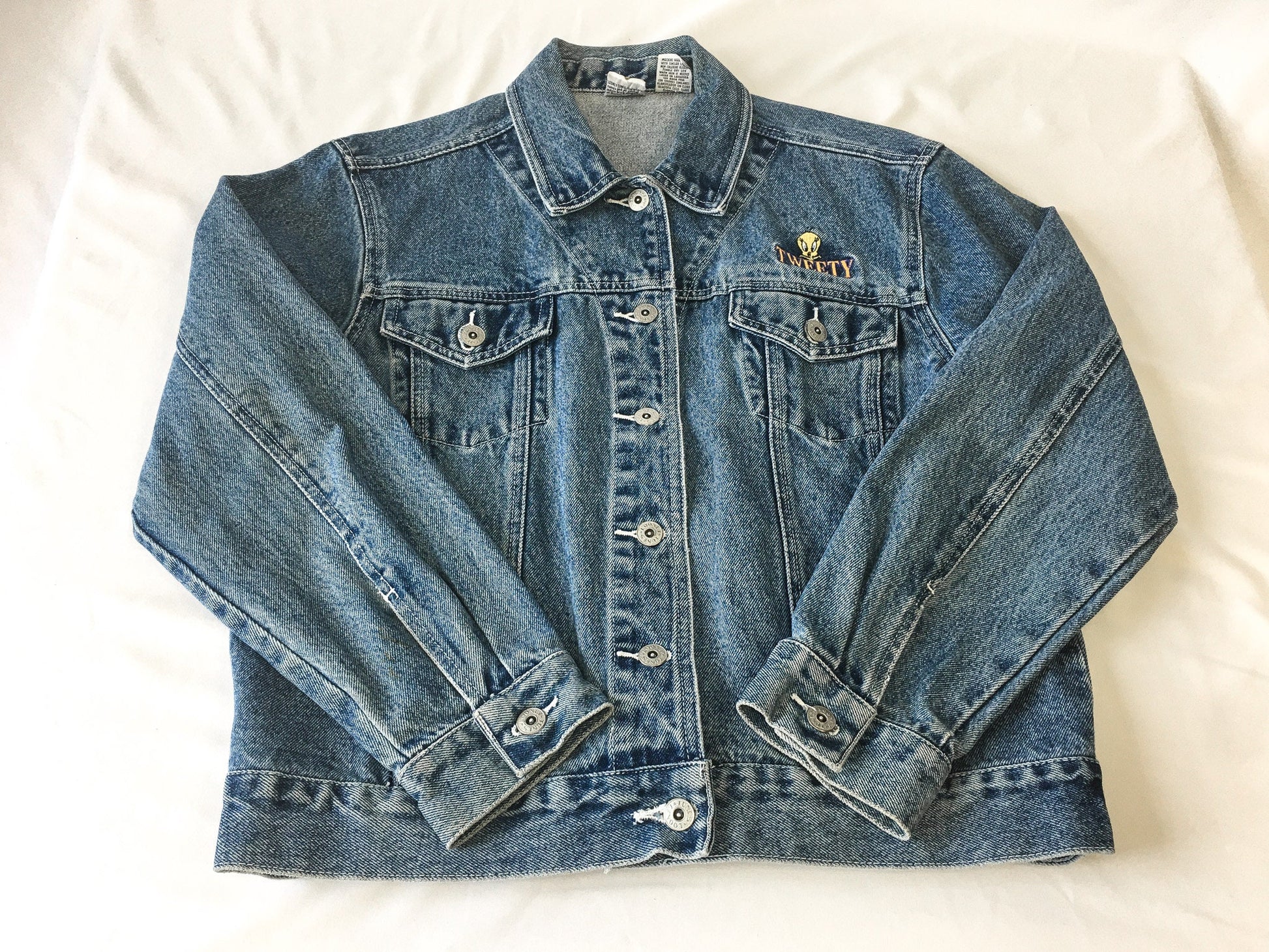 Vintage 90s Looney Tunes Tweety Medium Wash Denim Jacket, Women's Sz. L