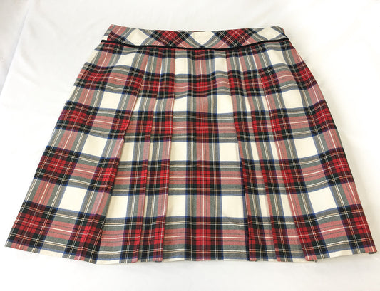 Vintage 90s Pendleton Red and Cream Pleated Plaid Wool Skirt, Sz. 16 Petite