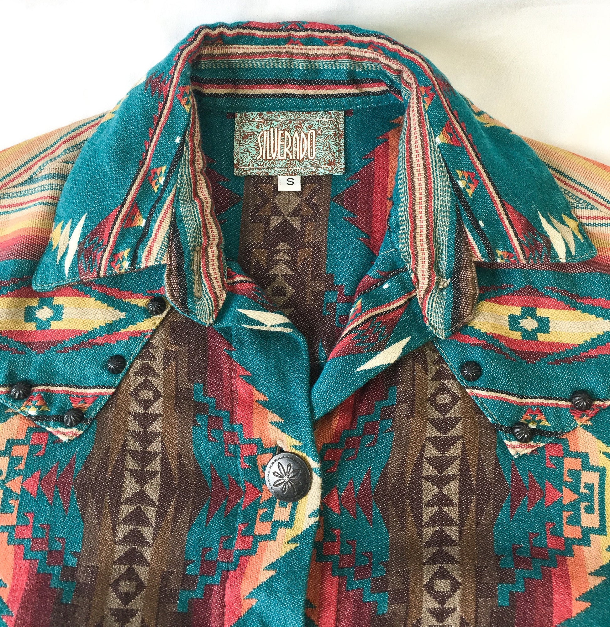 Vintage Silverado Houlihan Aztec Patterned Blouse, Women's Sz. S, Vintage Western Button Up