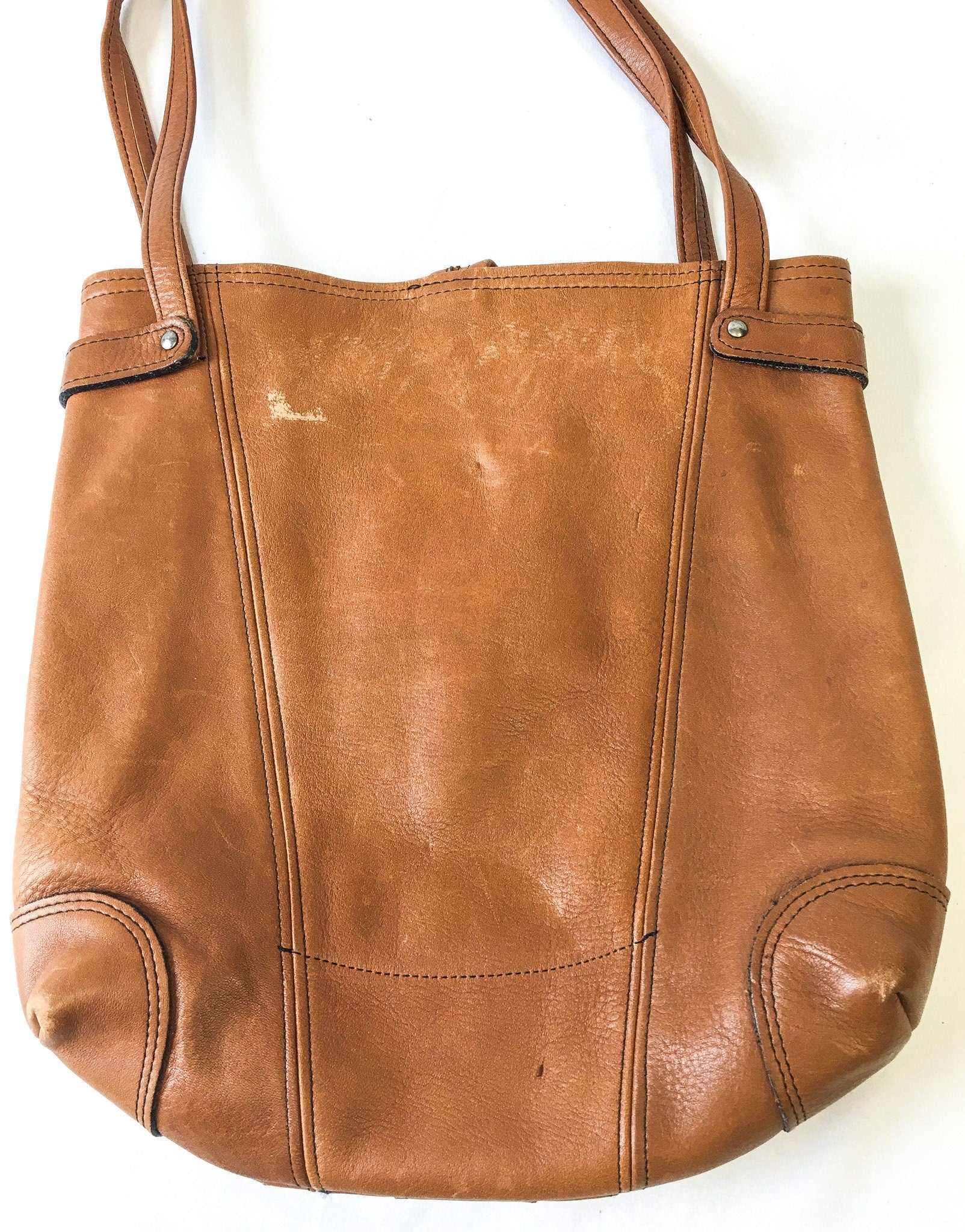 Vintage Boots and Saddle by Colonial Brown Leather Tote Bag, Vintage Leather Handbag