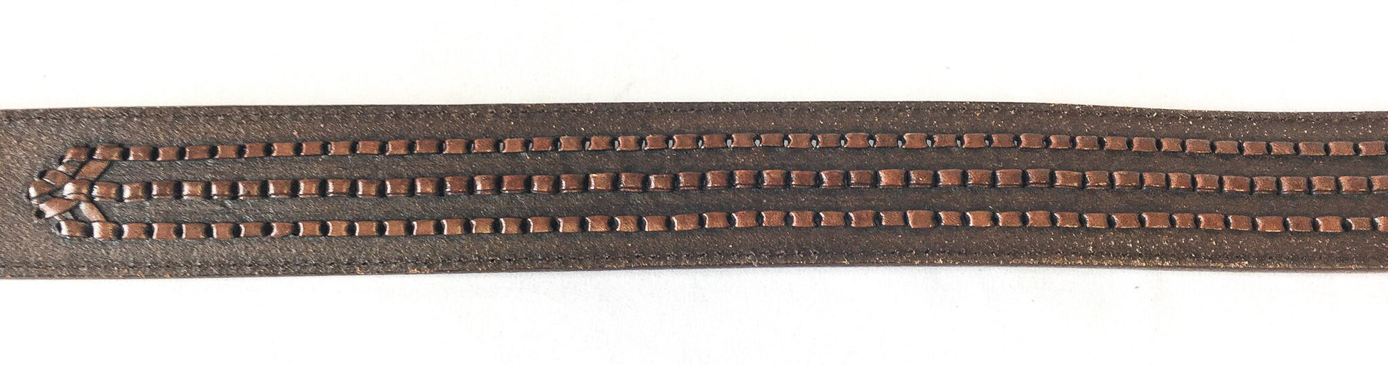 Vintage Tony Lama Woven and Floral Engraved Leather Belt with Crumrine Silver & Gold Tone Bronze Horse Buckle, Sz. 34, Vintage Western Belt