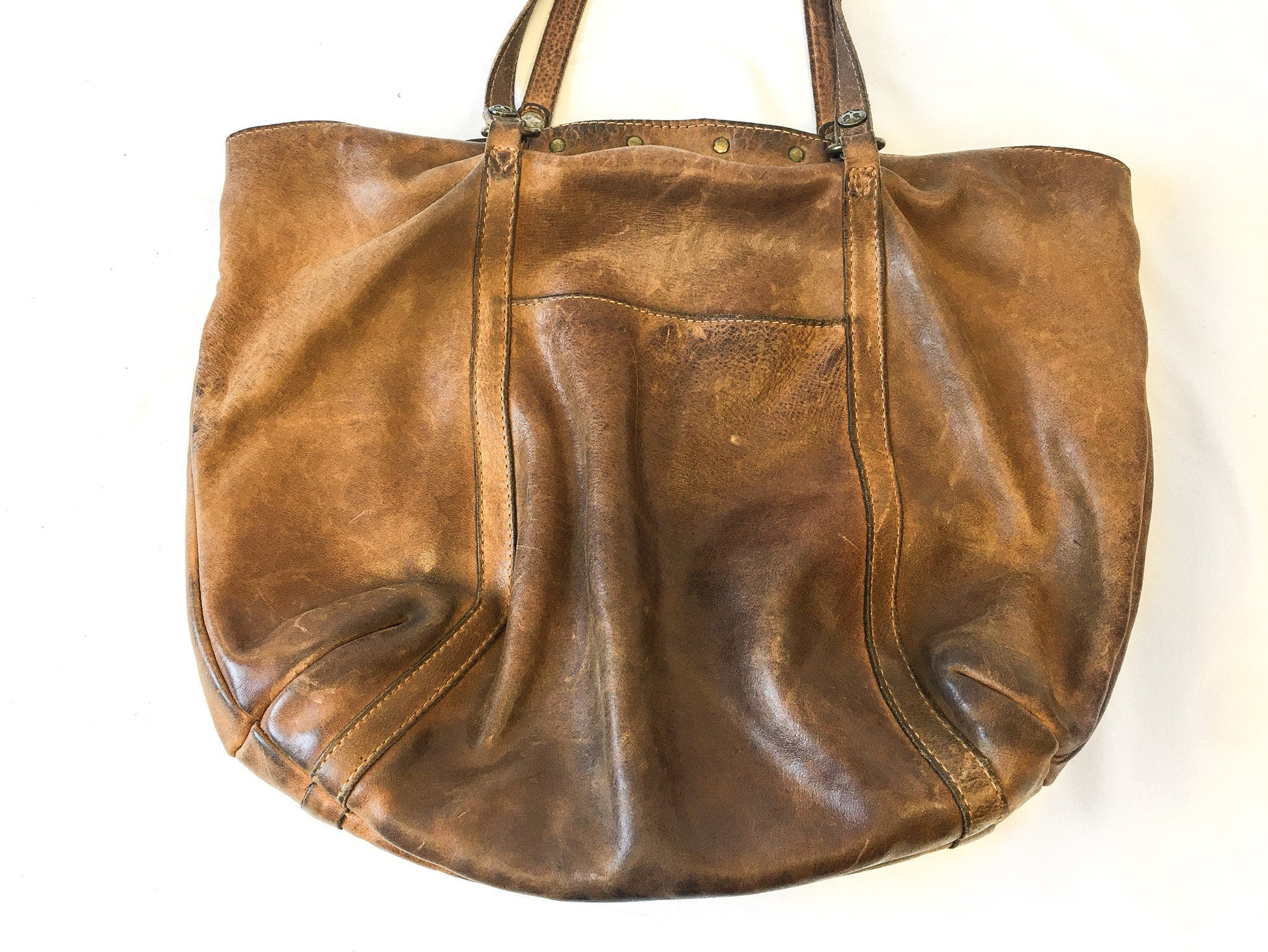 Vintage Patricia Nash Brown Naturally Distressed Leather Benvenuto Tote, Patricia Nash Handbag