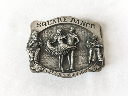 Vintage 1987Arroyo Grande Buckle Co. Limited Edition 878/5,000 Square Dance Silver Toned Belt Buckle, 80s Western Belt Buckle