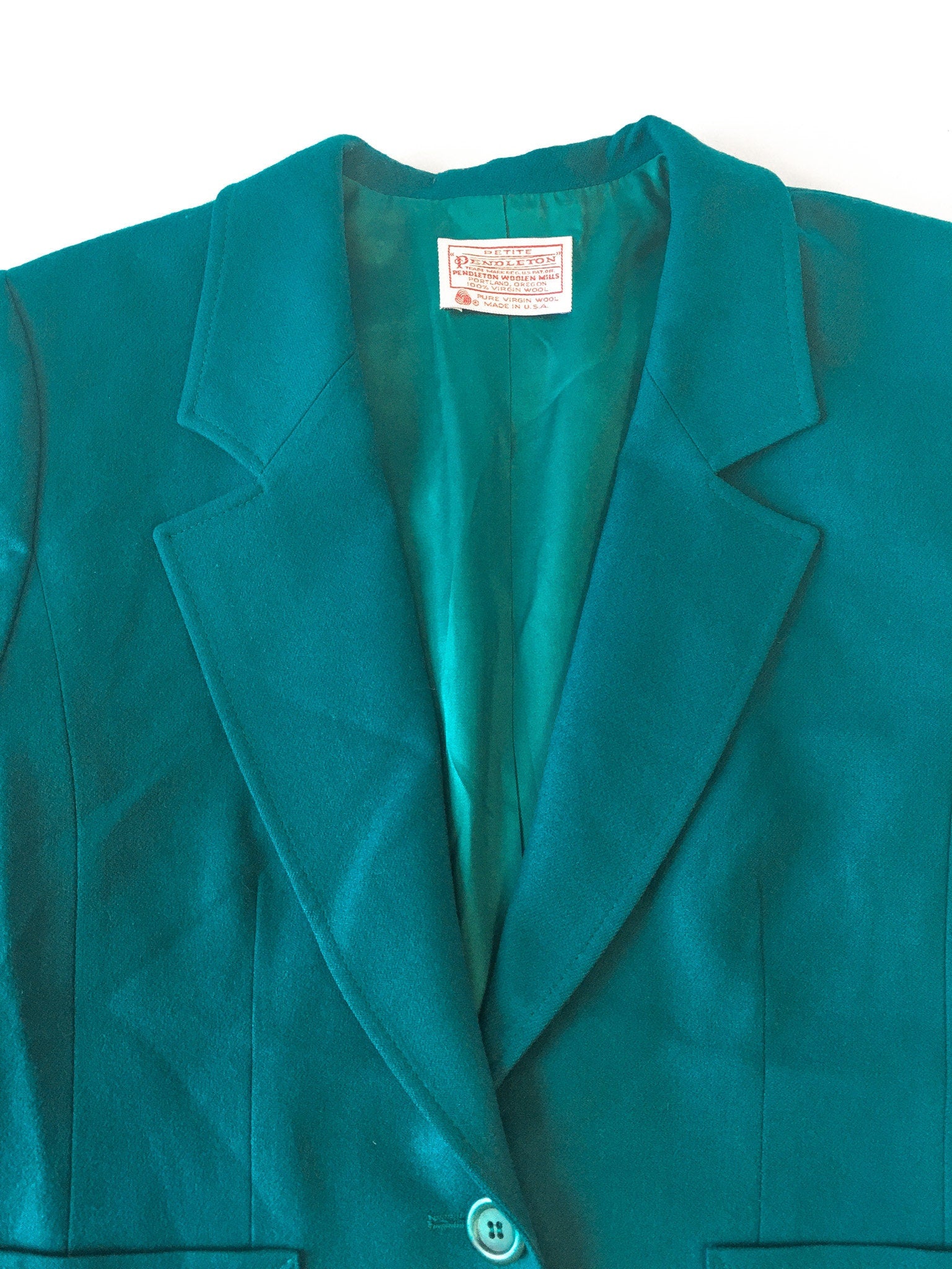 Vintage 80s Pendleton Dark Teal Wool Blazer, Women's Sz. 10, Vintage Pendleton Jacket Blazer