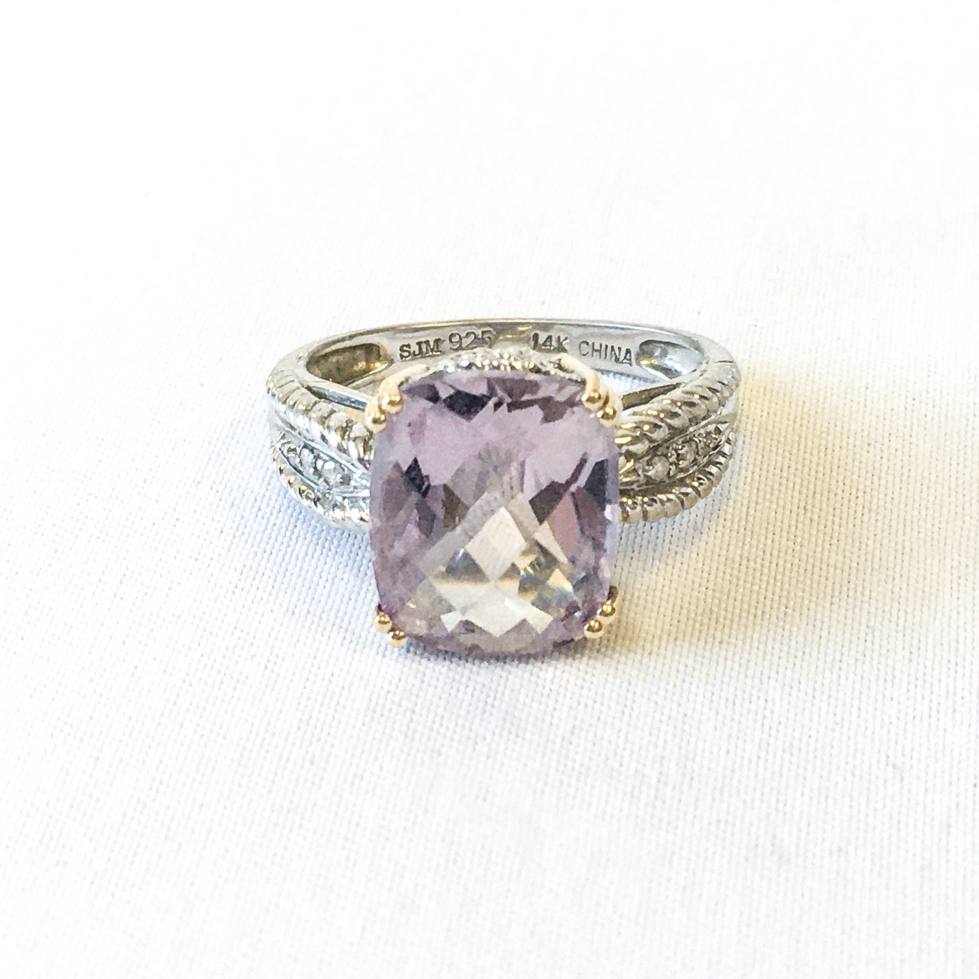 925 14k Accent Light Amethyst and Diamond Ring Size 4.75