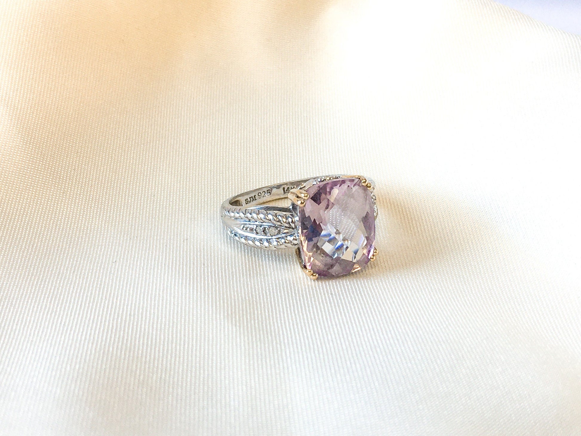 925 14k Accent Light Amethyst and Diamond Ring Size 4.75