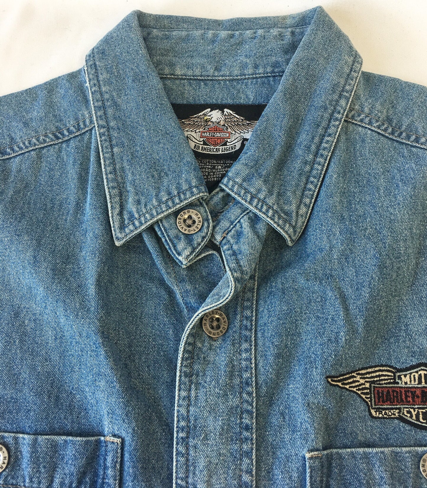 Vintage 90s Harley Davidson Sleeveless Medium Wash Denim Vest, Men's Sz. L, 90s Harley Davidson Apparel