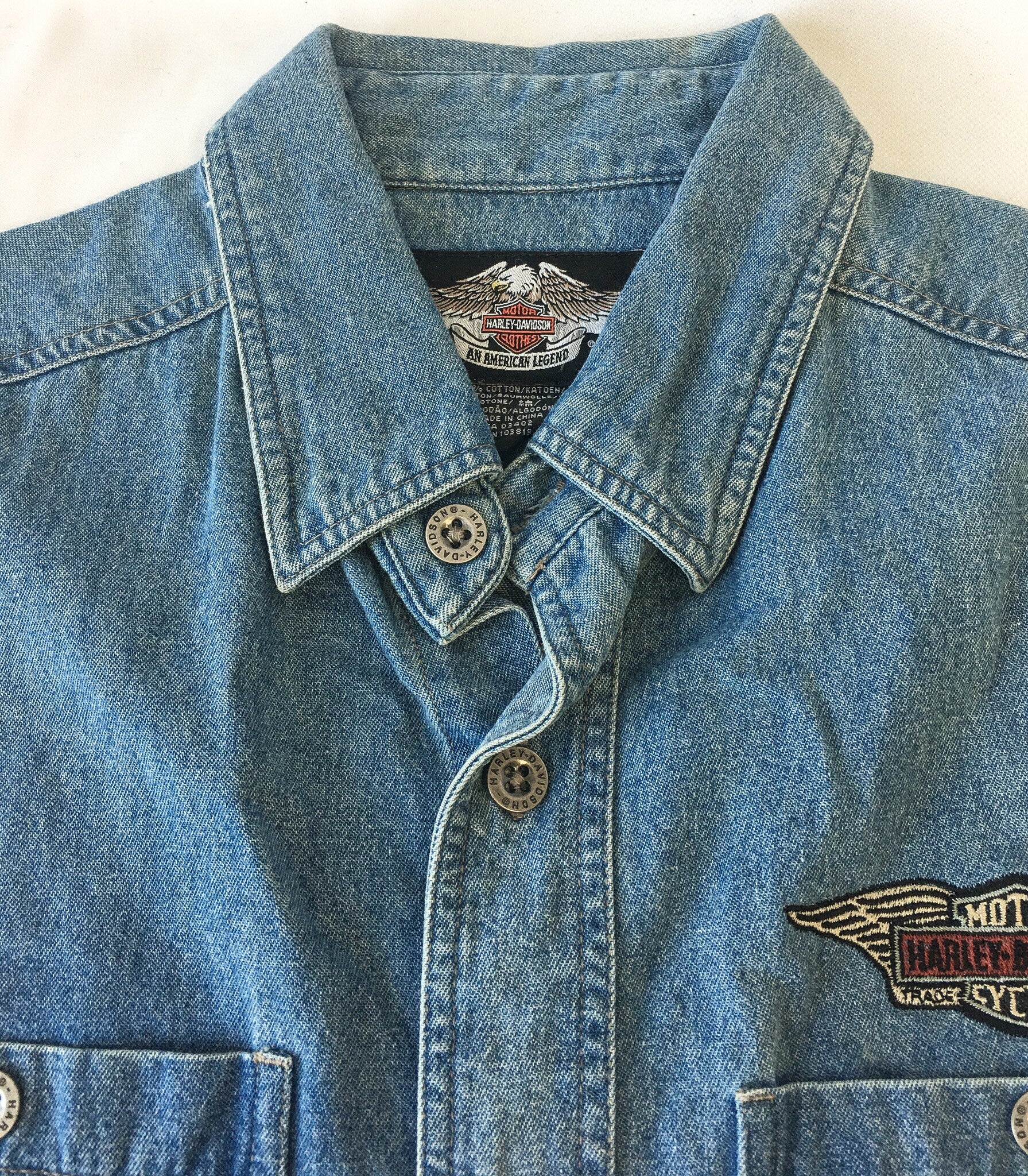 Vintage 90s Harley Davidson Sleeveless Medium Wash Denim Vest, Men's Sz. L, 90s Harley Davidson Apparel