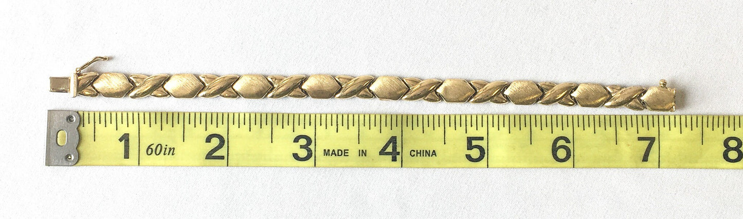 Vintage F14k Italy X and O Matte and Polished Hollow Bracelet, 8.92mm