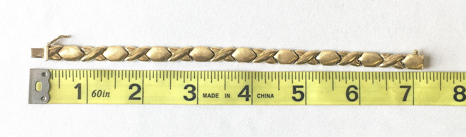 Vintage F14k Italy X and O Matte and Polished Hollow Bracelet, 8.92mm
