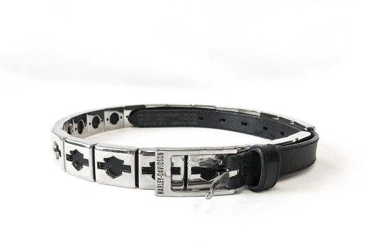 Vintage Inspired Harley Davidson Silver Toned Block Logo Black Leather Belt, Sz. L, fits 39" Waist, Harley Davidson Biker Apparel