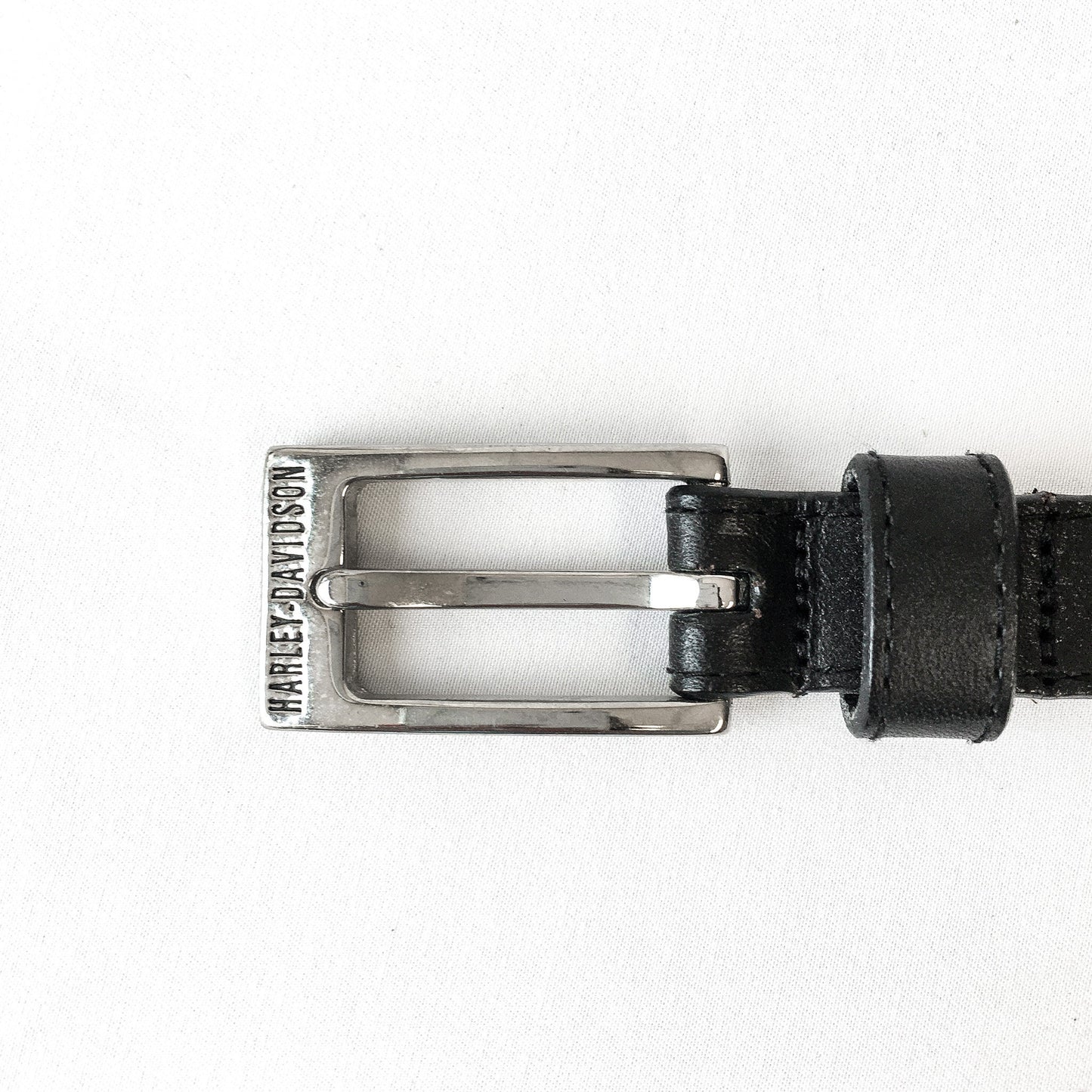 Vintage Inspired Harley Davidson Silver Toned Block Logo Black Leather Belt, Sz. L, fits 39" Waist, Harley Davidson Biker Apparel