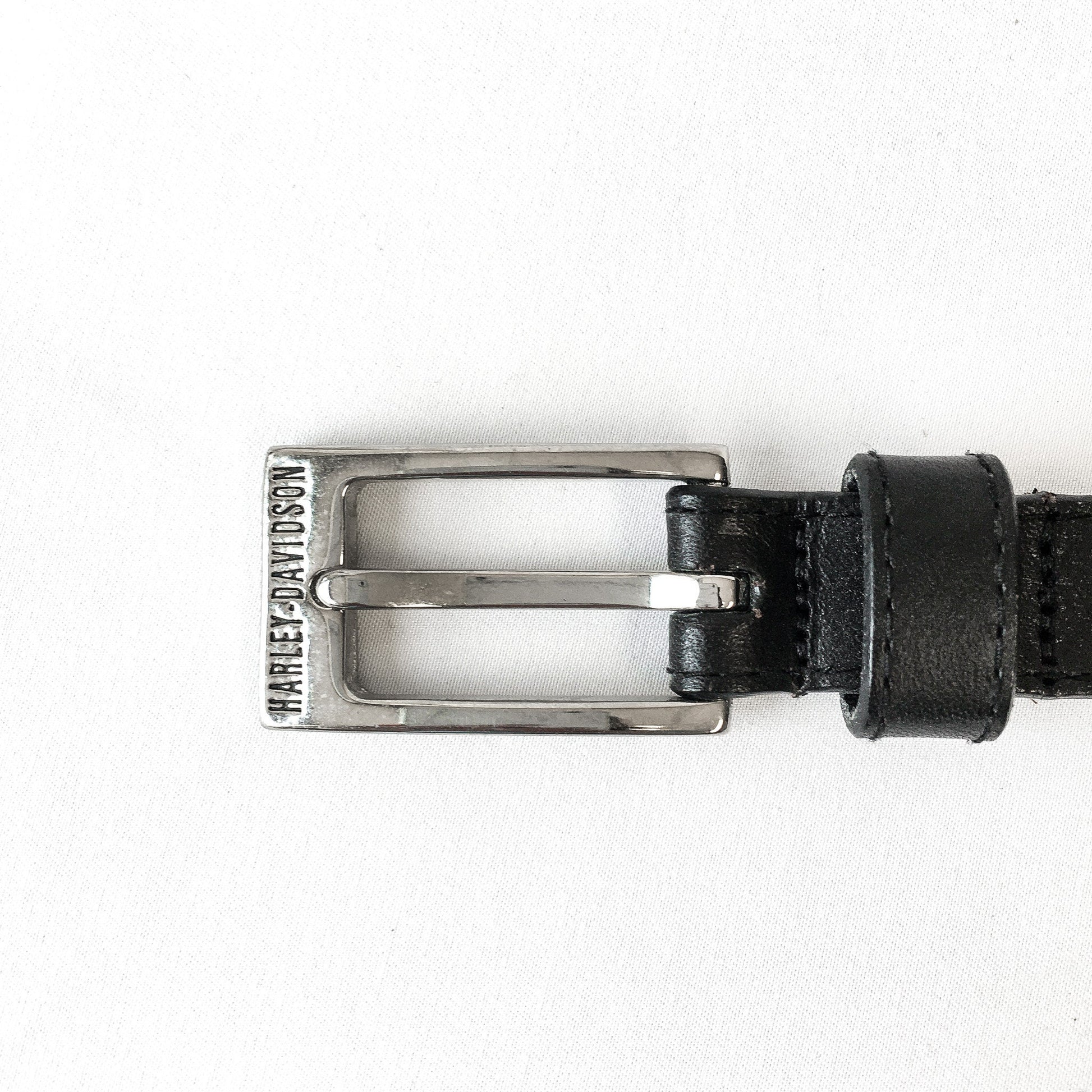 Vintage Inspired Harley Davidson Silver Toned Block Logo Black Leather Belt, Sz. L, fits 39" Waist, Harley Davidson Biker Apparel