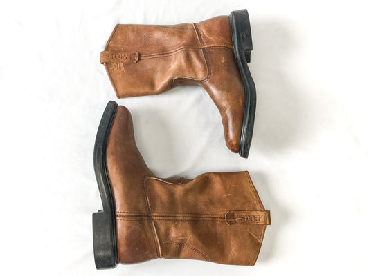 Vintage Inspired Red Wing PECOS Brown Leather Pull-On Boots, Men's Sz. 8.5D, Style #1105, Vintage Leather Work Boots