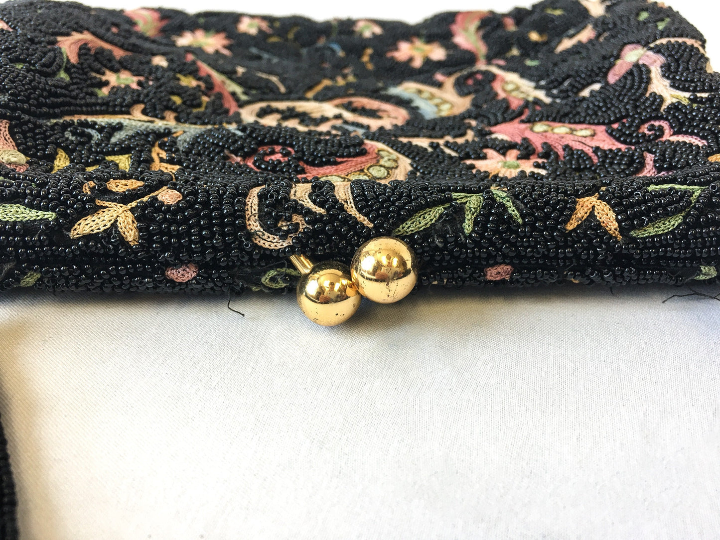 Vintage 60s Bags by Joseph Black Pastel Floral Beaded Handbag, Vintgae 60s Art Deco Evening Bag